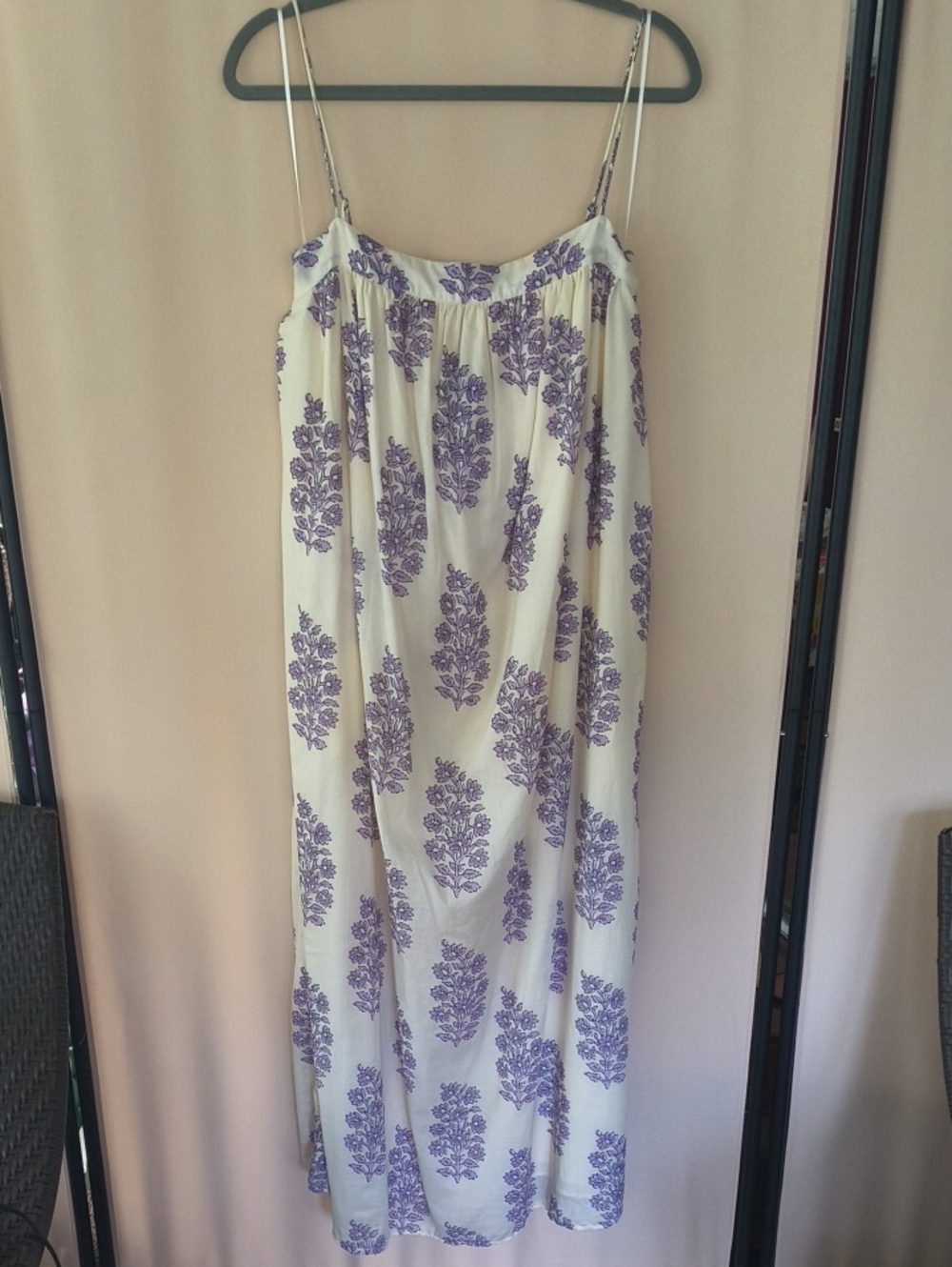NWT J. Crew 100% Cotton Cream Maxi Dress with Lavender Floral Print Size XL
